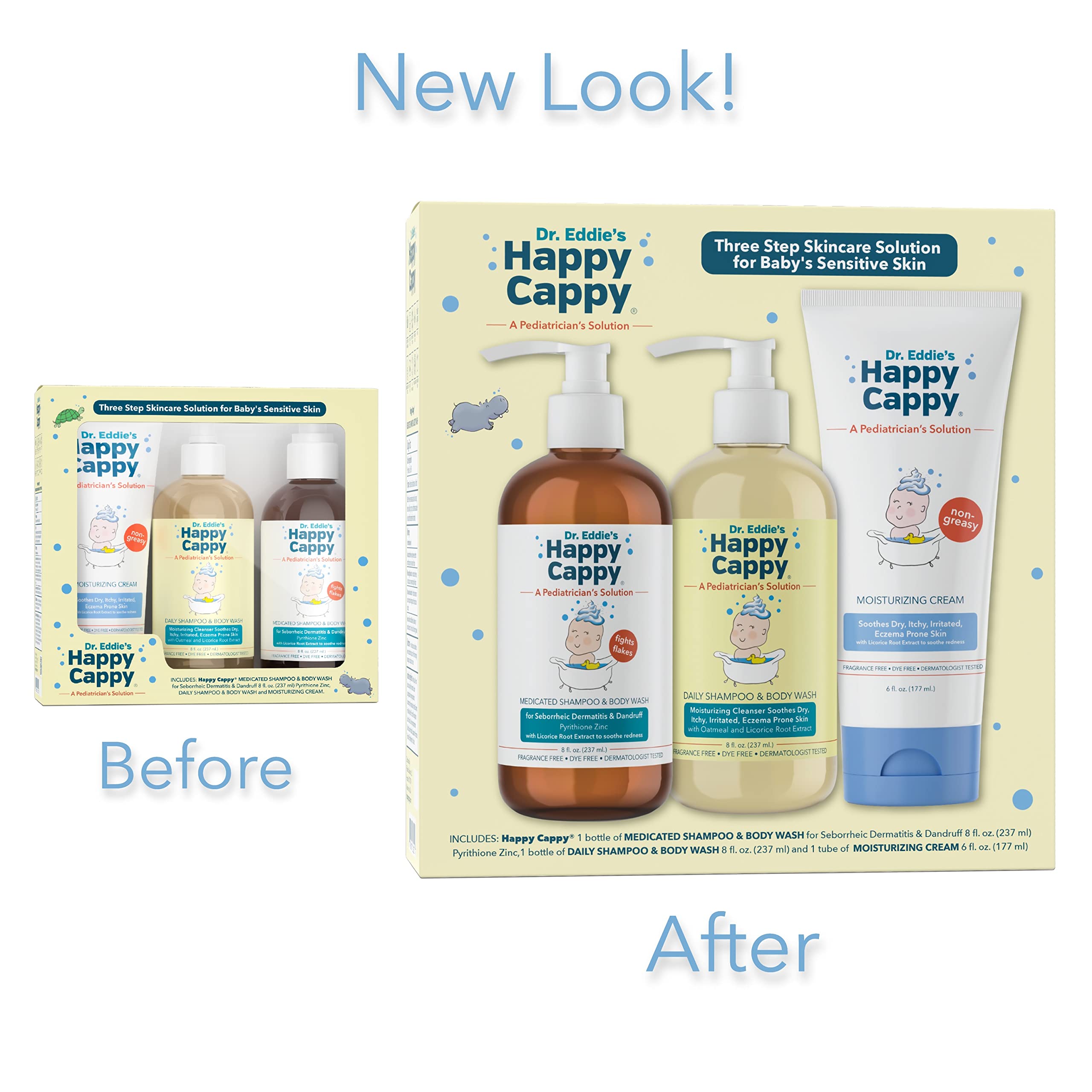 Happy Cappy Dr. Eddie's 3 Step Skincare Solution for Baby's Sensitive Skin | for Cradle Cap, Seborrheic Dermatitis, Dandruff, Dry, Itchy, Irritated, Eczema Prone Skin, Gift Box Set, 3 Pieces