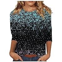 Graphic Tees for Women,Womens Casual Sequins Crewneck 3/4 Sleeve Tops Blouse Slim Fit Three Quarter Length T Shirt