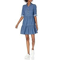 Womens Women's Chambray Tiered Popover Shirtdress