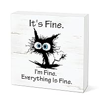 It's Fine I'm Fine Everything Is Fine,Black Cat Ornament Wooden Block Sign,Office Decor,Wooden Wall Decor,Table Decor,Home Decor,Social Worker Gifts,Farmhouse Decor,Shelf Decor,Wood Box Sign,2