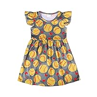 Toddler Girls Cartoon Dresses Ruffle Bottom Flutter Sleeve Summer Apparel 2-7Y