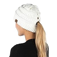 Beanie for Women Winter Hats Ponytail Hole Criss Cross Hat Messy Bun High Ponytail Knit Cap Runners Gifts