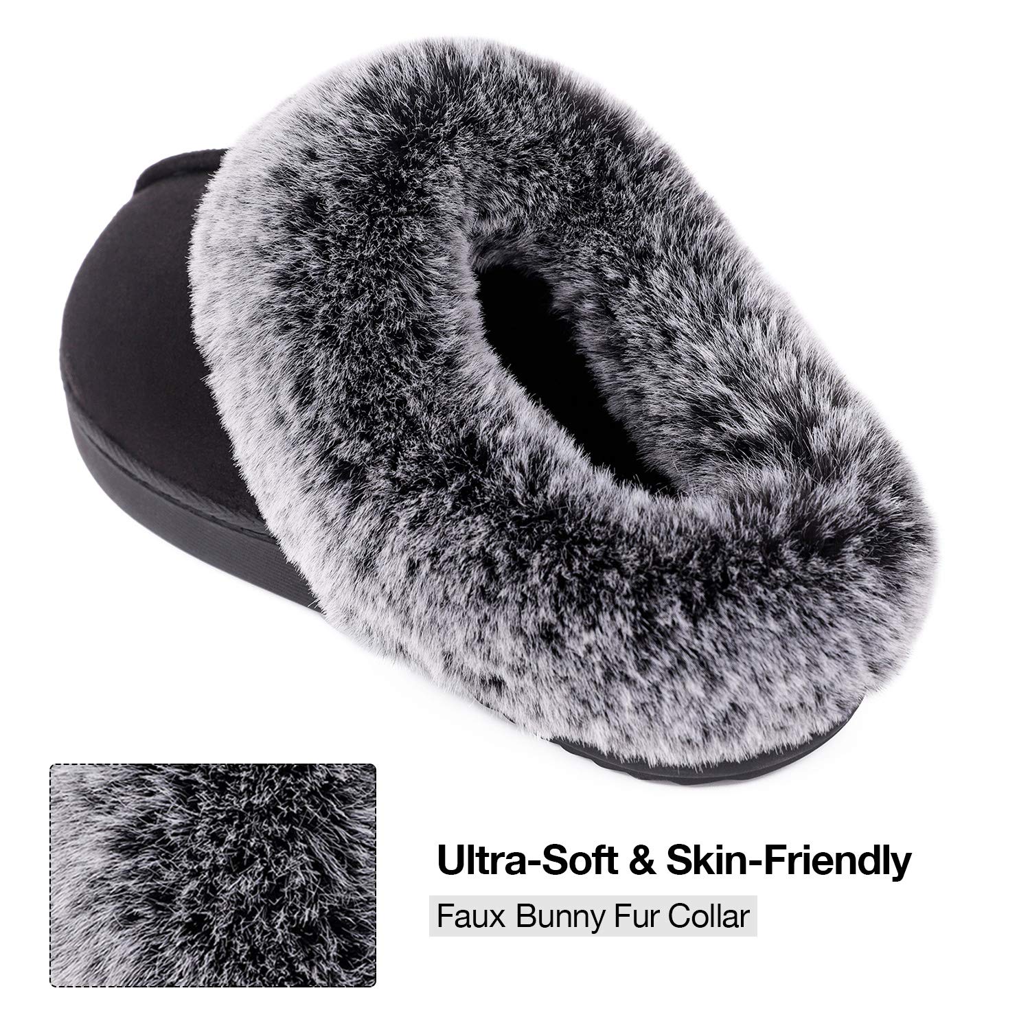 Women's Classic Microsuede Memory Foam Slippers Durable Rubber Sole with Warm Faux Fur Collar