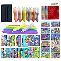 JKanruh 48 Pcs Art Kits,12 Color Sand Art Kits with 24 Sheets Sand Art Painting Cards,12 Sheets Magic Sticker Painting Set for Arts and Crafts,DIY Painting,Drawing