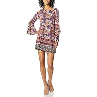 Angie Women's Long Printed Knit Dress Tie Flare Sleeves