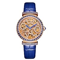 Women Rose Gold Automatic Watches Skeleton Dial Top Brand Luxury Female Wrist Watch Leather