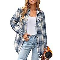 luvamia Plaid Jackets for Women Flannel Quilted Shacket Coats Oversized Button Down Shirts Jacket