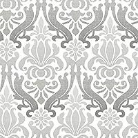 NuWallpaper Brewster Home Fashions NU1827 Nouveau Damask Peel and Stick Wallpaper, Grey