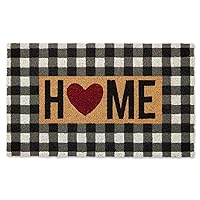 Natural Coir Front Door Mat Outdoor Collection, Decorative Checkered Doormat with Heavy Duty PVC Backing, 17x29, Home Heart