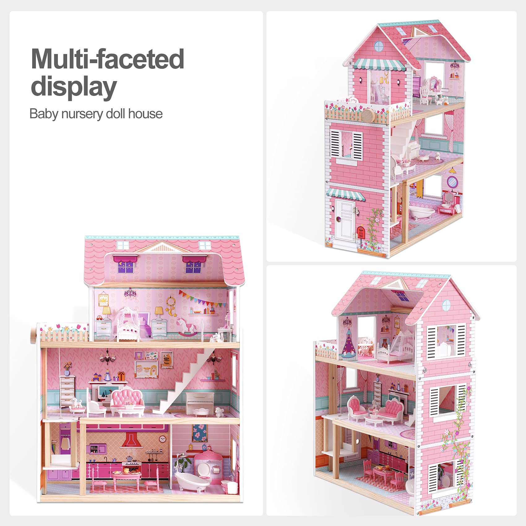 ROBUD Wooden Dollhouse Kit for Kids, Dollhouse Toy Gift for 3 4 5 6 Year Old Girls Boys