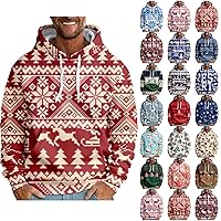 Mens Graphic Hoodies Christmas Elk Printed Hooded Flannel Warm Ugly Christmas Sweatshirt Oversized Unisex Winter Pullover