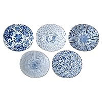 Saikai Pottery 31302 Oval Anti-Potted Indigo, Pictorial Changing, Presentation Box, Made in Japan, 8.7 x 7.9 inches (22 x 20 cm), Set of 5