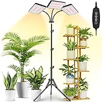 2024 LBW Grow Light with Stand, Tri-Head Full Spectrum Standing Plant Light for Indoor Plants, Tall Floor Grow Lamp with 3/6/12H Timer, 6 Brightness Levels, 3 Switch Modes, 75