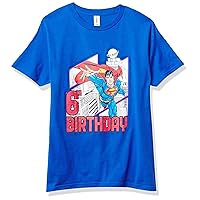 DC Comics Superman Super 6th Birthday Boy's Premium Solid Crew Tee, Royal Blue, Youth X-Small