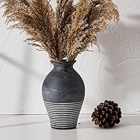 SIDUCAL Ceramic Rustic Farmhouse Vase, 9.2 inch Whitewashed Terracotta Vase, Pottery Vase,Clay Decorative Vases for Home Decor, Table, Living Room, Shelf, Mantel Decoration(Black)