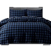 Elegant Comfort Soft 4-Piece 100% Turkish Cotton Flannel Sheet Set - Premium Quality, Deep Pocket Fitted Sheet, Ultra Soft, Cozy Warm and Anti-Pill Flannel Sheets - Twin XL, Buffalo Check Blue