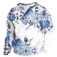 Henley Long Sleeve Shirts for Men Stylish Casual Fashion 3 Button Full Sleeves Gradient Print Lightweight Shirts