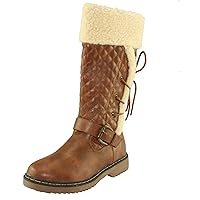 Forever Women's Alyson-42 Comfort Knee High Pull-on Lace up & Buckle Decor Winter Boots