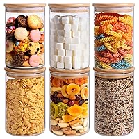 ComSaf 32oz Glass Storage Containers with Lids, Glass Jars with Bamboo Lids, Clear Food Storage Jar, Round Glass Canister Set of 6, Pantry Organizers and Storage for Pasta Flour Rice Tea Coffee Bean