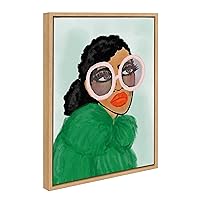 Kate and Laurel Sylvie Green Coat Framed Canvas Wall Art by Kendra Dandy of Bouffants and Broken Hearts, 18x24 Natural, Female Face Portrait Feminine Art for Wall