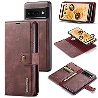 Luxury 2-in-1 Split Leather Wallet Magnetic Phone Case for Google Pixel 7 6 Pro 6A 5A 5G, Detachable Leather Case, Card Holder Business Back(Red,Pixel 6 Pro)