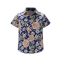 Boy's Hawaiian Shirt Blouse Floral Print Short Sleeve Button Down Tops Summer Casual Holiday Beach Shirt