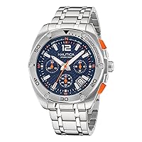 Nautica Men's Tin Can Bay Chrono Stainless Steel Bracelet and Blue Silicone Strap Watch (Model: NAPTCF212)