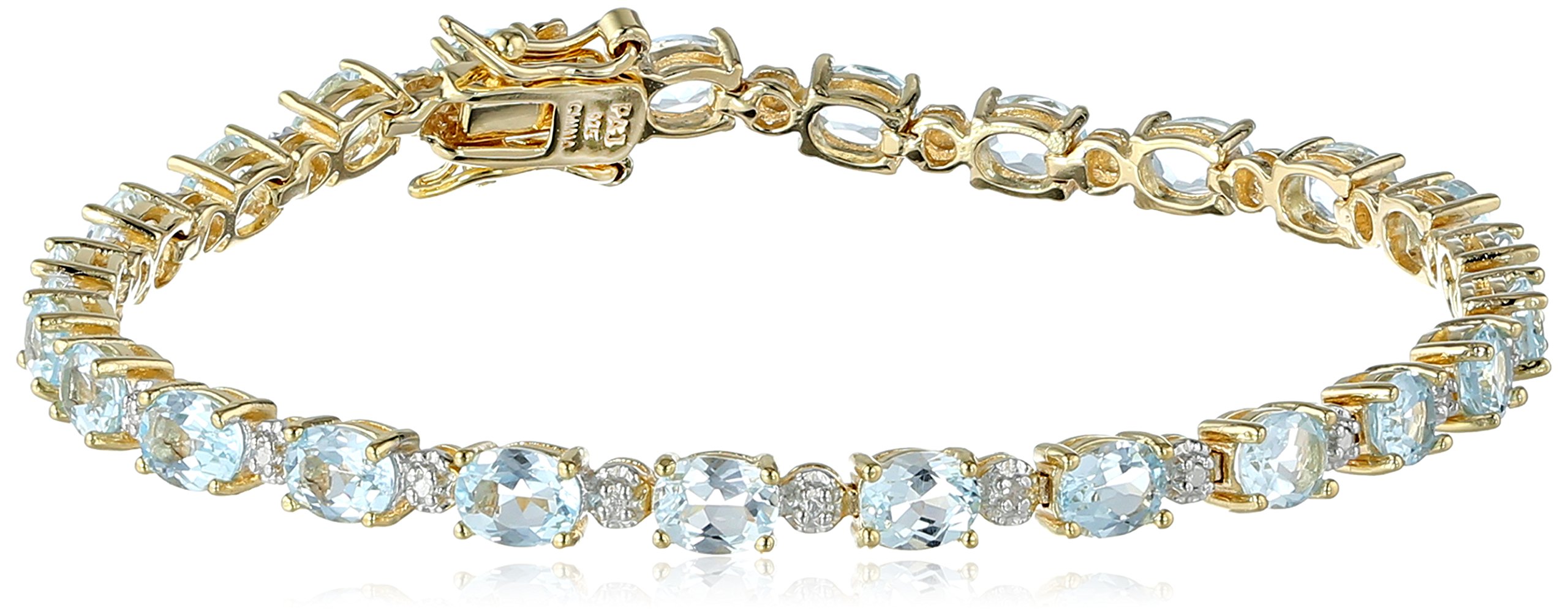 Amazon Collection 18k Yellow Gold Plated Sterling Silver Genuine Gemstones and Diamond Accent Tennis Bracelet