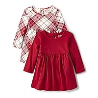 The Children's Place Baby Girls' One Size and Newborn Long Sleeve Plaid Dresses 2-Pack