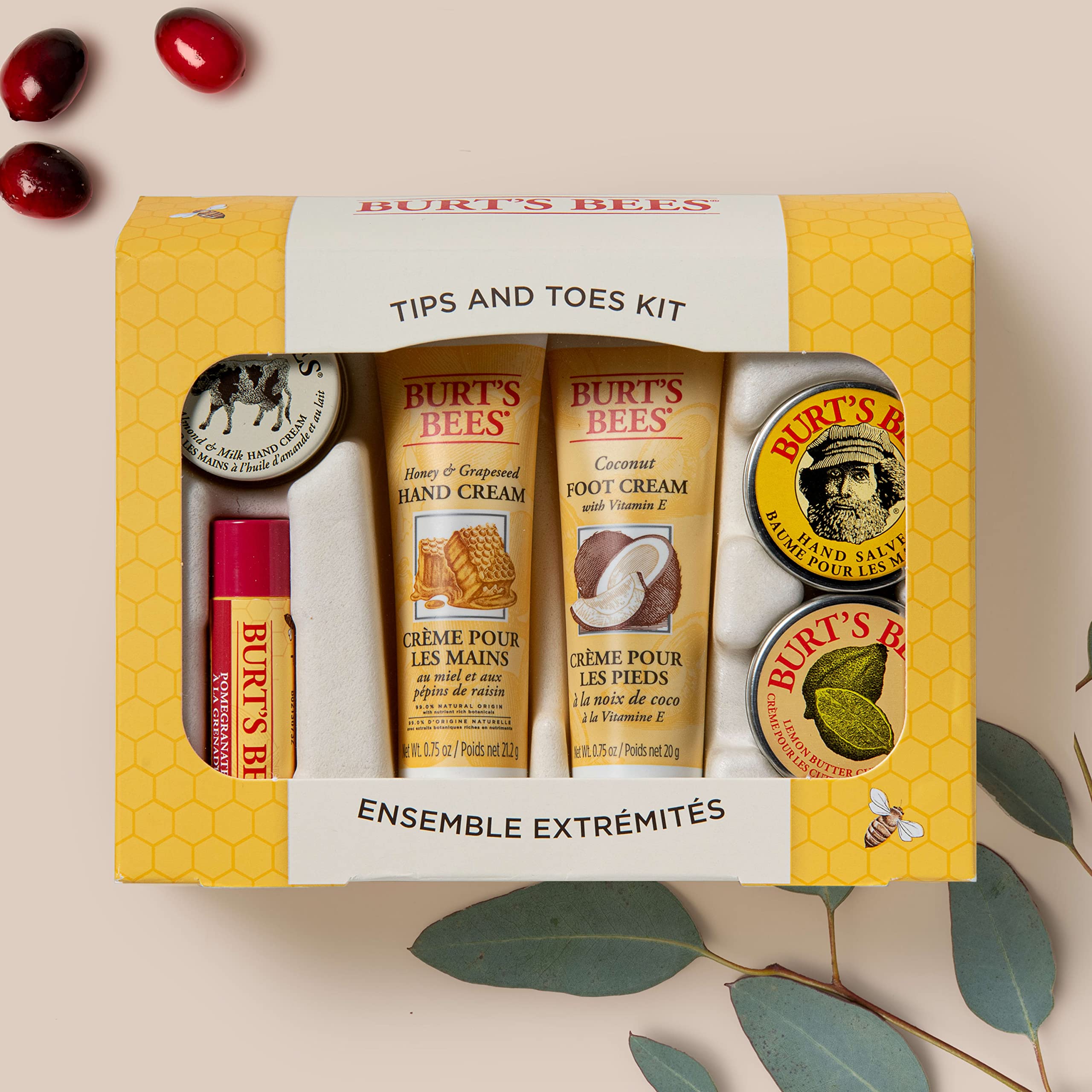 Burt's Bees Back to School Gifts, 6 Dorm Body Care Products for College Students, Tips and Toes Set - Pomegranate Moisturizing Lip Balm, 2 Hand Creams, Foot Cream, Cuticle Cream & Hand Salve