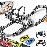 Slot Car Race Track Sets for Boys Kids,Battery or Electric Race Car Track with 4 High-Speed Slot Cars and 2 Hand Controllers,Dual Racing Game Lap Counter Circular Overpass Track Toys Age 6 7 8-12