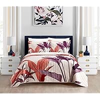 New York & Company Trident 3 Piece Quilt Set Contemporary Large Scale Floral Print Design Bedding - Pillow Shams Included, Queen, Pink