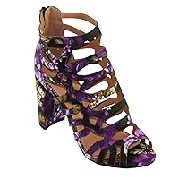 Women's Shirley-30F Floral Caged Cutout Ankle-High Round Block Heel Sandals