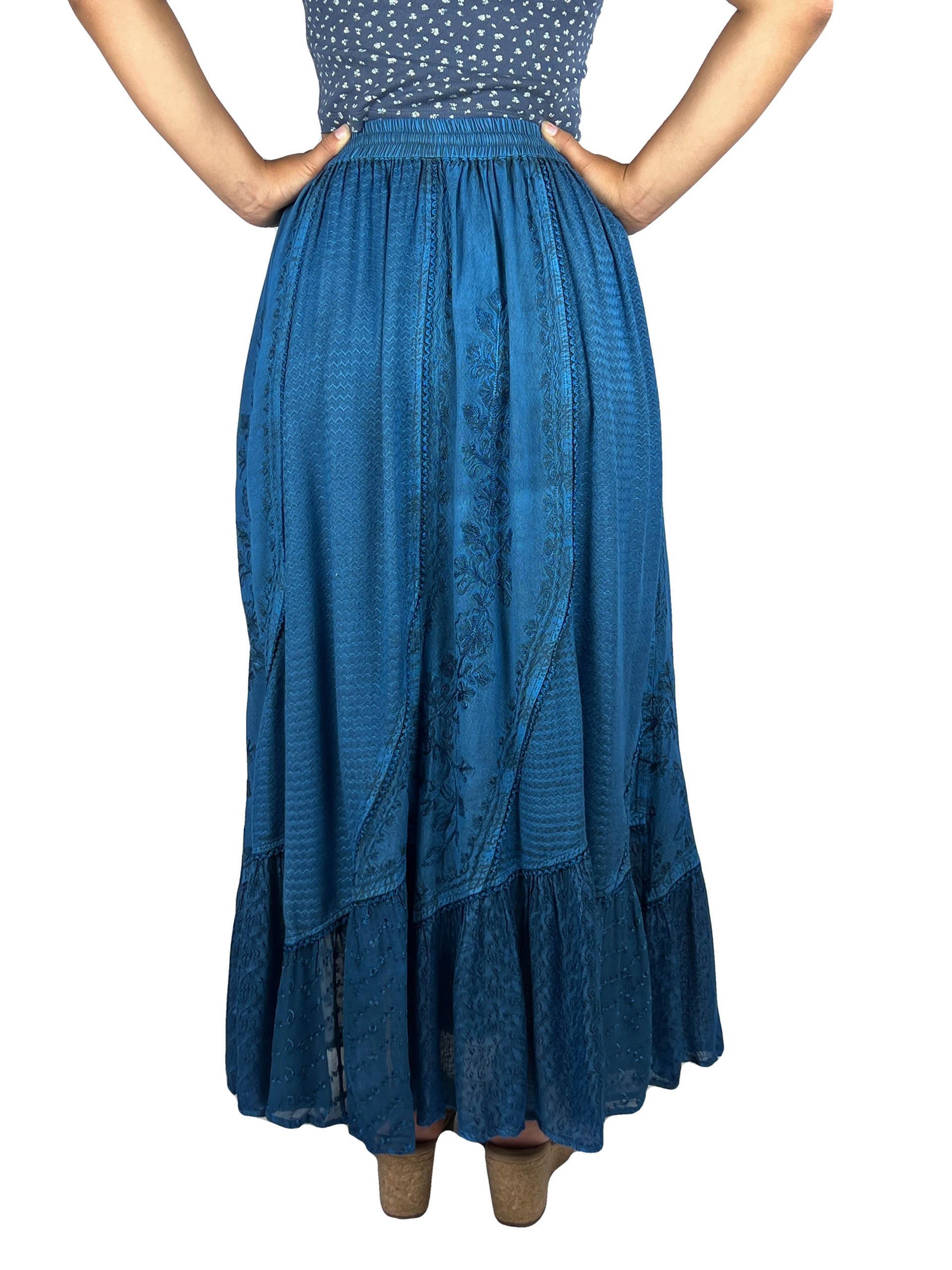 Agan Traders Women's Elastic Waistband Flare Hem Dancing Embroidered Twirl Long Renaissance Maxi Skirt