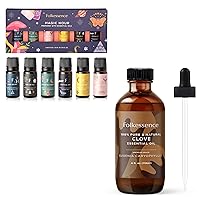 Essential Oils Set for Diffusers for Home, Set of 6 Essential Oil Blend Aromatherapy with Folkulture Pure Clove Oil, 4 Fl Oz - 100% Pure, Organic, Natural