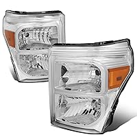 DNA MOTORING HL-OH-FSU13-CH-AM Chrome Amber Headlights Replacement Compatible with 11-16 F-250 / F-350 / F-450 / F-550 Super Duty