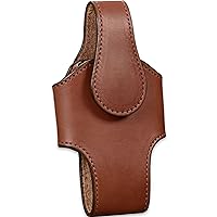 Medium Brown Heavy Duty Leather Vertical Cell Holster Case with Magnetic Closure - Made in USA, Large