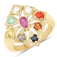 14K Yellow Gold Plated 1.26 Carat Genuine Multi Stone .925 Sterling Silver Ring