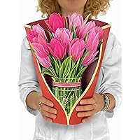 Freshcut Paper Pop Up Cards, Pink Tulips, 12 Inch Life Sized Forever Flower Bouquet 3D Popup Greeting Cards, Mother's Day Gifts, Birthday Gift Cards, Gifts for Her with Note Card & Envelope