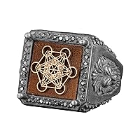 Metatron Ring For Men, Lion Ring, Sacred Geometry, Witchcraft