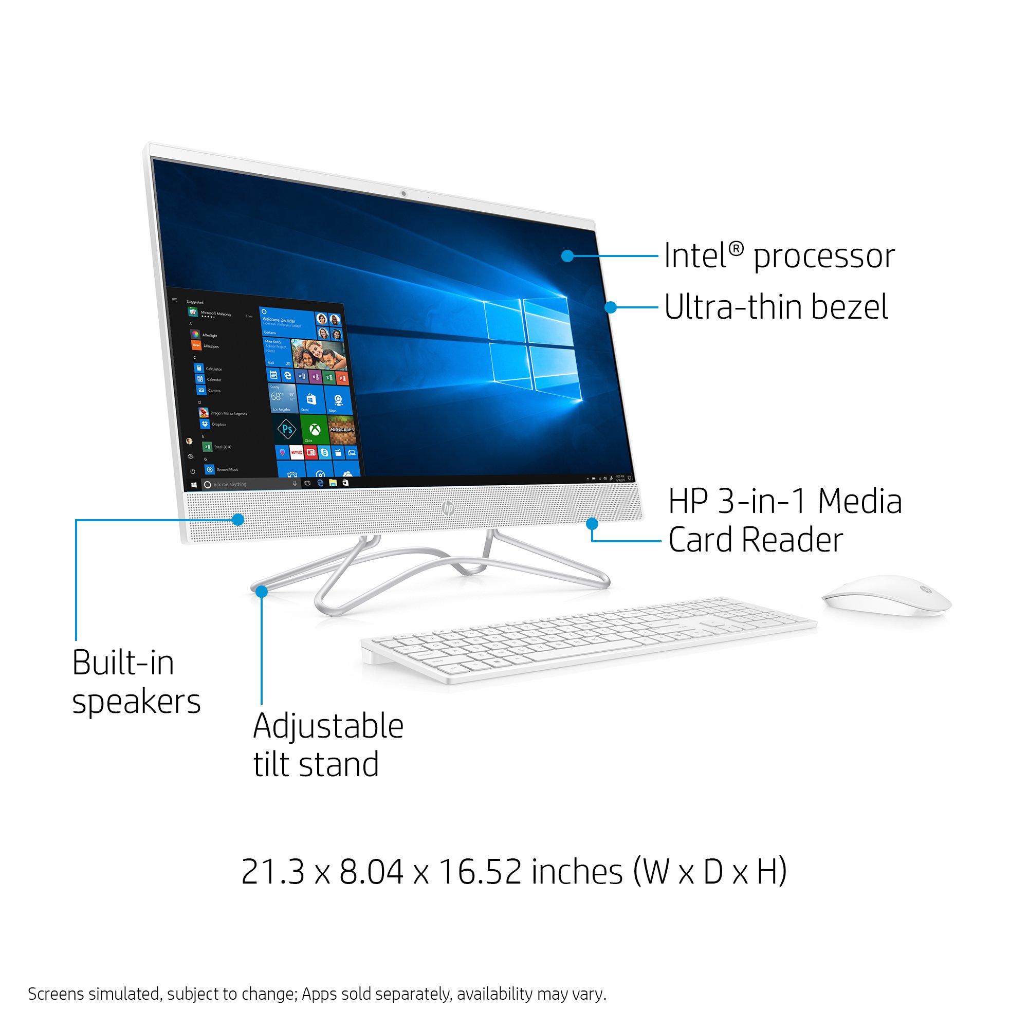 HP 24-Inch All-in-One Computer, Intel Core i5-8250U, 12GB RAM, 1TB Hard Drive, Windows 10 (24-f0060, White)