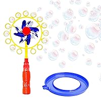 Sunny Days Entertainment Pinwheel Bubble Wand - Bubble Blower and Windmill Spinner - Colors and Styles May Vary