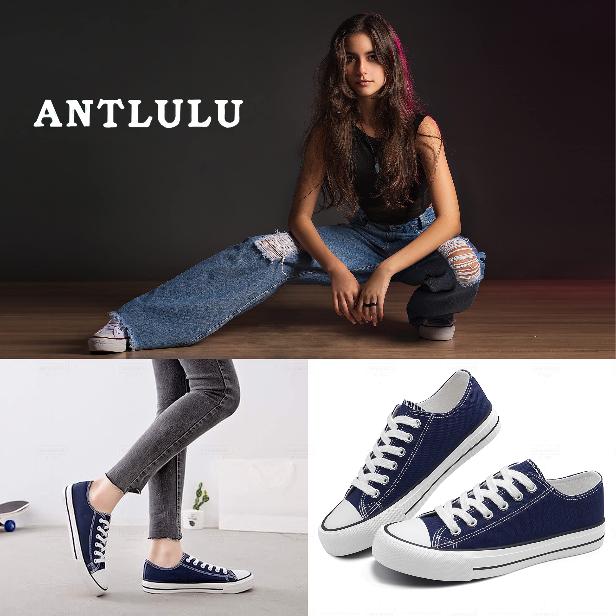 ANTLULU Womens Canvas Shoes Low Top and Lace up Fashion Casual Sneakers Black and White Classic