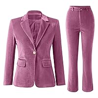 Two Piece Outfits for Women Basic Blazer Jackets Straight Leg Pant Suit Sets Cotton Casual Work Office Blazer Set