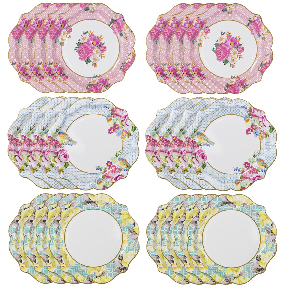 Talking Tables Pretty Vintage Floral Paper Plates Afternoon Tea Mothers Days Table Party Decorations for Birthday Baby Shower, Wedding and Anniversary, Pastel Pink, 8.5