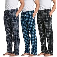 Real Essentials 3 Pack: Mens Fleece Plaid Pajama Pants - Lounge Pajama Bottoms(Available in Big & Tall)