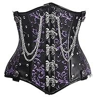 Womens Top Drawer Black/Purple Steel Boned Underbust Corset W/Chains and Clasps