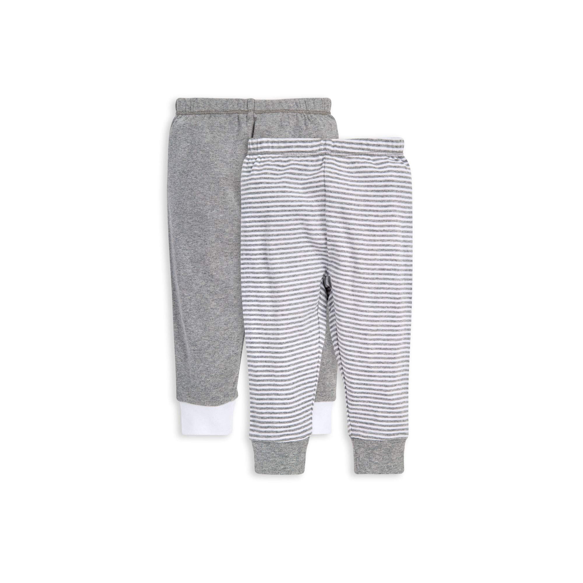 Burt's Bees Baby unisex baby Pants, of 2 Lightweight Knit Infant Bottoms, 100% Organic Cotton and Toddler Layette Set, Grey Solid/Stripes, Newborn US