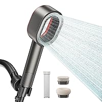 AMLINK Filtered Shower Head with Handheld - Filtered ShowerHead with ACF Carbon Fiber Filter Cartridge ＆ 2 Pack Magnetic Brush Heads - Filter Hard Water, Remove Chlorine, Reduces Dry Itchy Skin, Gray