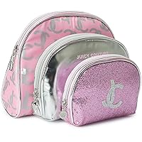 Juicy Couture Women's Toiletries Kit Set - Mixed Trio Travel Makeup and Cosmetics Large Bag, Clutch, Coin Purse